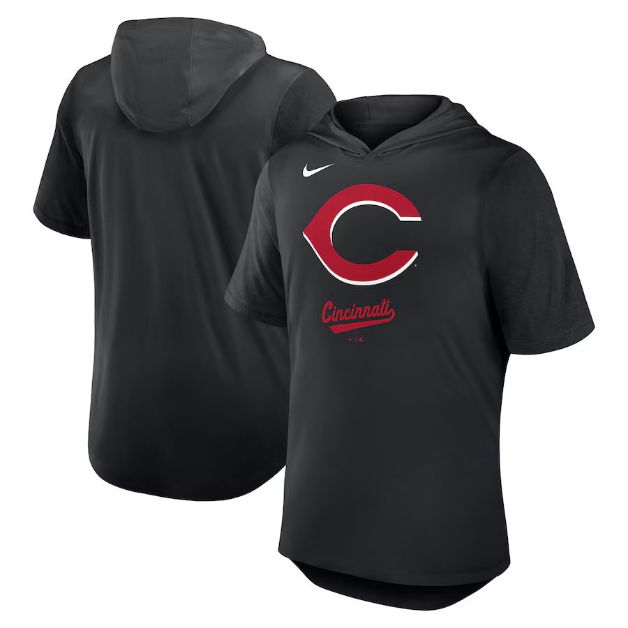 Men 2025 MLB Cincinnati Reds Black Hooded T-shirt
